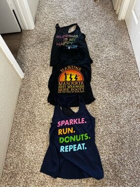 Lot of 3 L run tanks  2 Sparkle Athletic and 1 Etsy Like New no Flaws